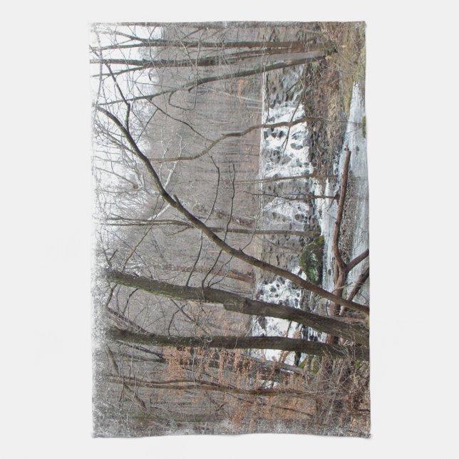 Winter Dam Off Badman Road Tea Towel (Vertical)