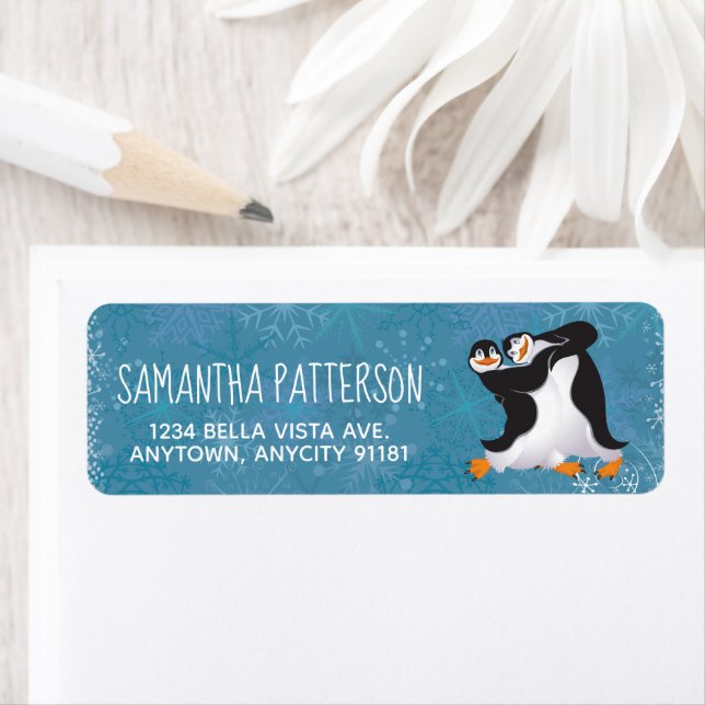 Winter Dancing Penguins Return Address Label (Insitu)