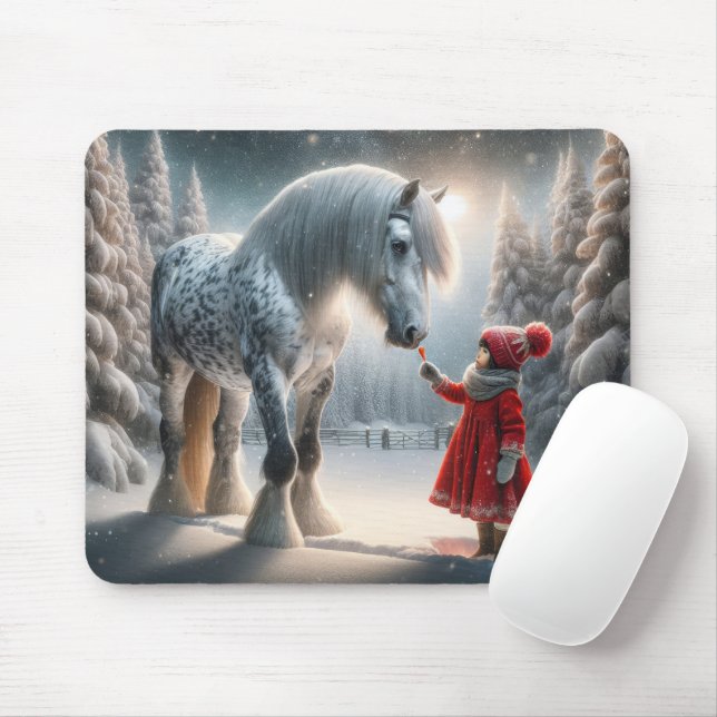 Winter Dapple Grey Horse Mouse Pad (With Mouse)