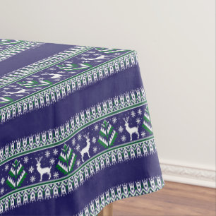 Winter Dark Blue and Green Christmas Fair Isle Tablecloth