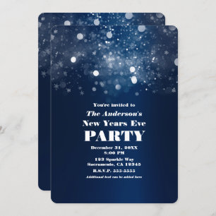 Winter Dark Blue Silver Sparkling New Years Eve Invitation