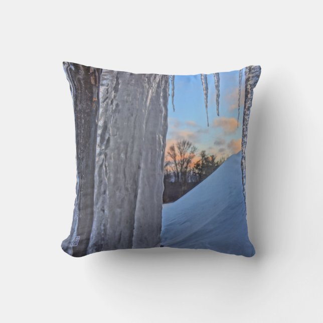 Winter Dawn Icicles Throw Pillow (Front)