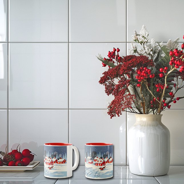 Winter Day with Horse & Sleigh, Country Christmas Two-Tone Coffee Mug (Creator Uploaded)