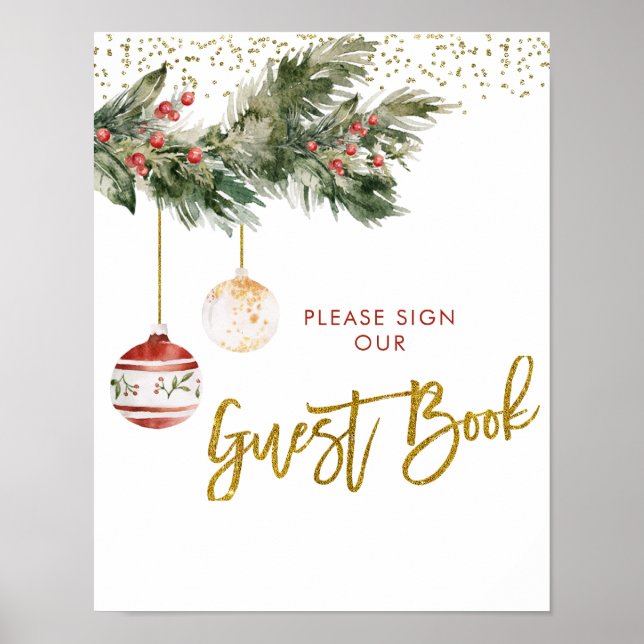 Winter Deck the Halls Bridal Shower Guest Book (Front)