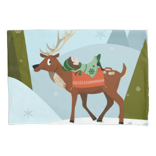  Winter deer and elf in snow Christmas tale fun ar Pillowcase