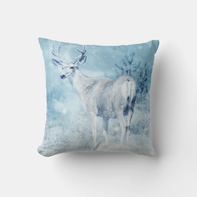 Winter Deer and Pine Trees Cushion (Front)