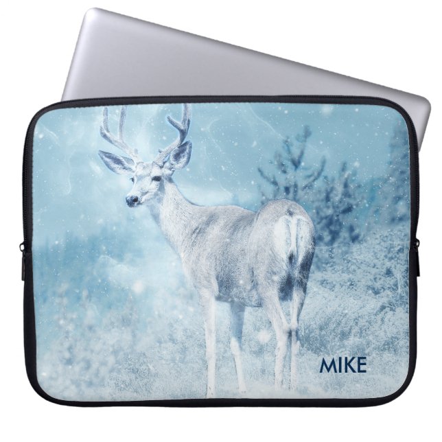 Winter Deer and Pine Trees Custom Laptop Sleeve (Front)