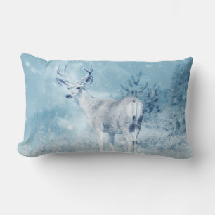 Winter Deer and Pine Trees Lumbar Cushion