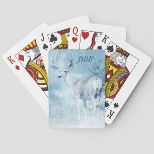 Winter Deer and Pine Trees Monogram Playing Cards