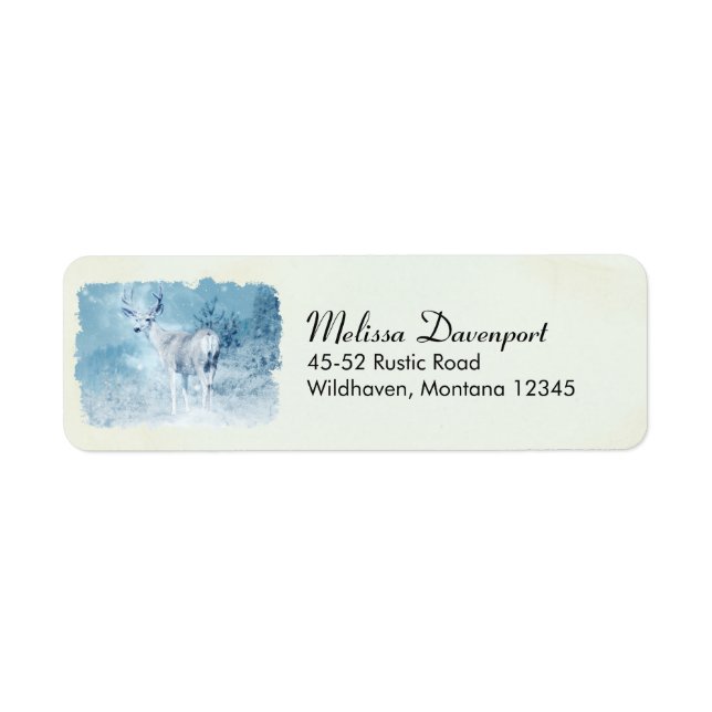 Winter Deer and Pine Trees Return Address Label (Front)