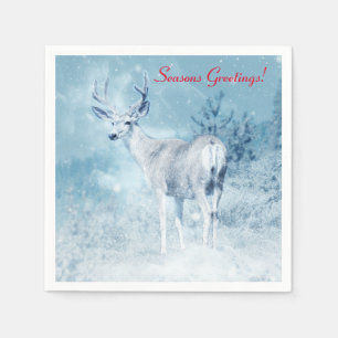 Winter Deer and Pine Trees Seasons Greetings Napkin