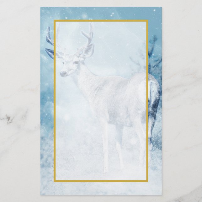 Winter Deer and Pine Trees Stationery (Front)