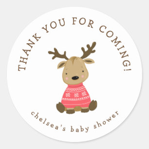 Winter Deer Baby shower favour Classic Round Sticker