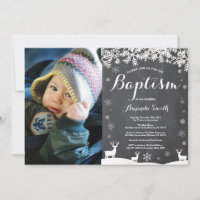 Winter Deer Baptism Photo Invitation