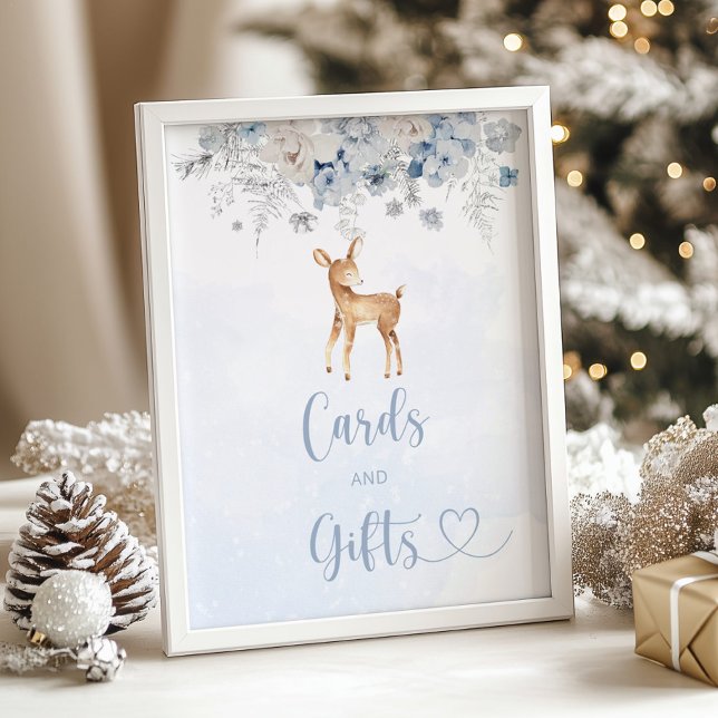 Winter deer blue boy baby shower cards and gifts poster (Creator Uploaded)