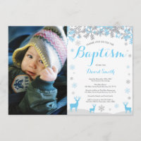 Winter Deer Boy Baptism Photo Invitation