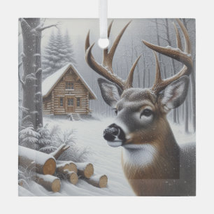 Winter deer/Buck art Glass Tree Decoration