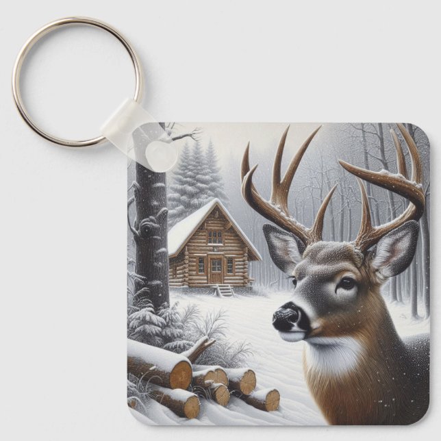 Winter deer/Buck art Key Ring (Front)