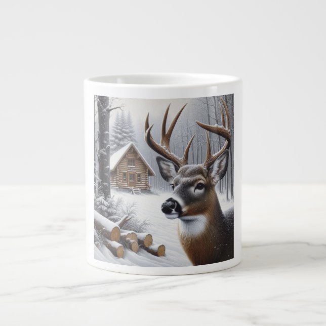 Winter deer/Buck art Large Coffee Mug (Front)