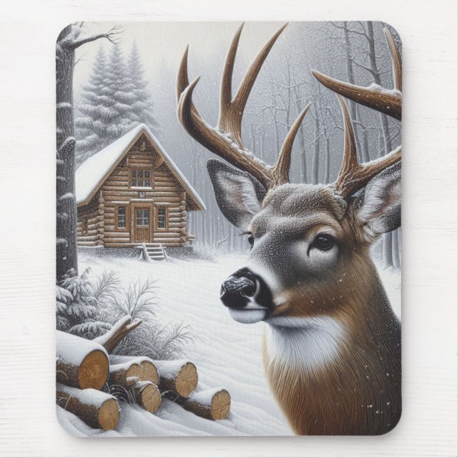 Winter deer/Buck art Mouse Pad (Front)
