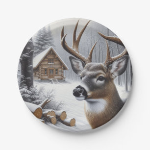 Winter deer/Buck art Paper Plate