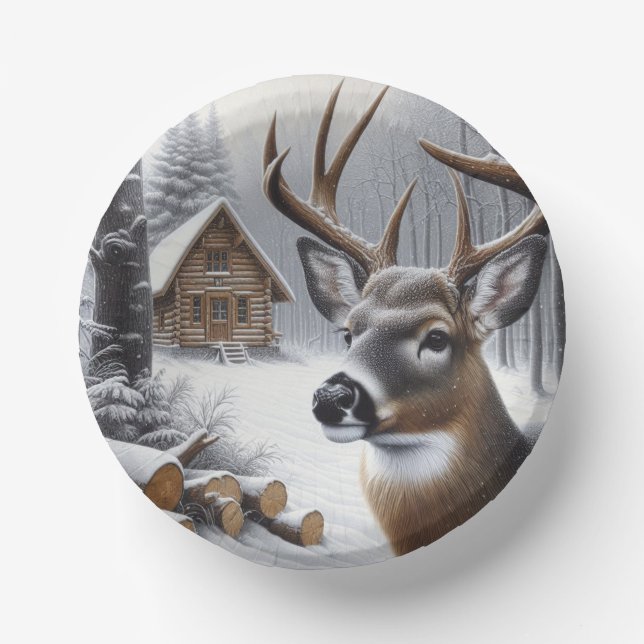 Winter deer/Buck art Paper Plate (Front)
