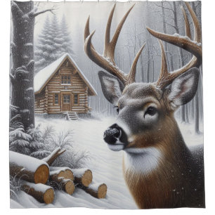 Winter deer/Buck art Shower Curtain