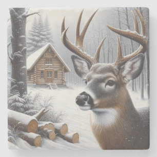 Winter deer/Buck art Stone Coaster