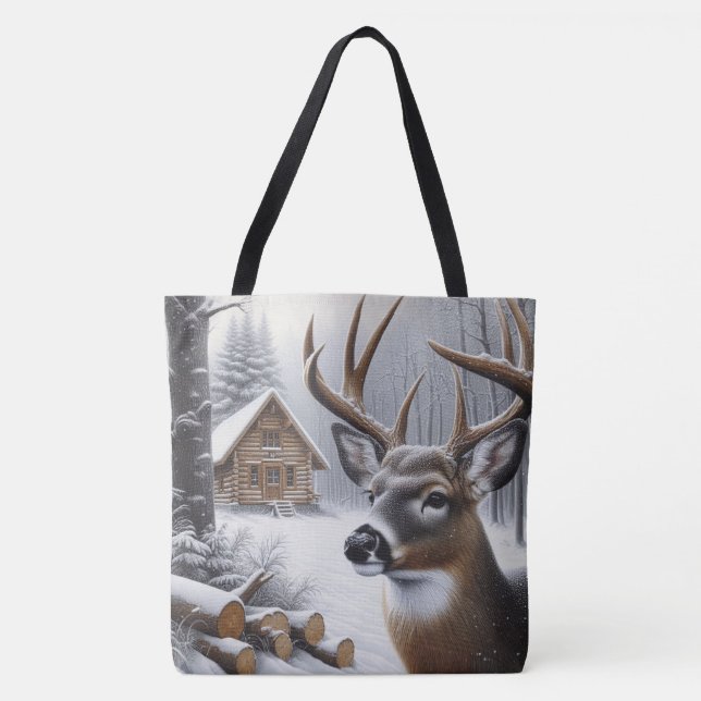 Winter deer/Buck art Tote Bag (Front)