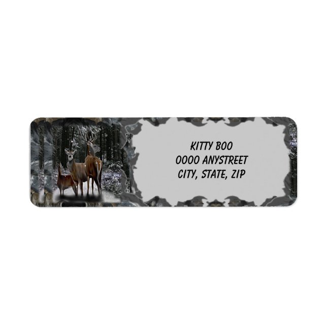 Winter Deer Family Return Address Label (Front)