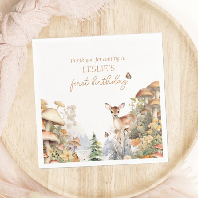 Winter Deer First Birthday Napkin (Creator Uploaded)