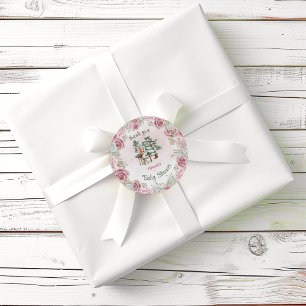 Winter Deer Floral Baby Girl Shower Classic Round Sticker