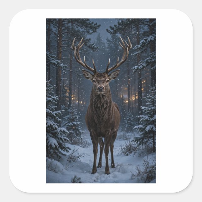 Winter Deer Forest Square Sticker (Front)