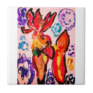 Winter deer fun ceramic tile