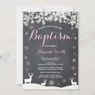 Winter Deer Girl Baptism Invitation
