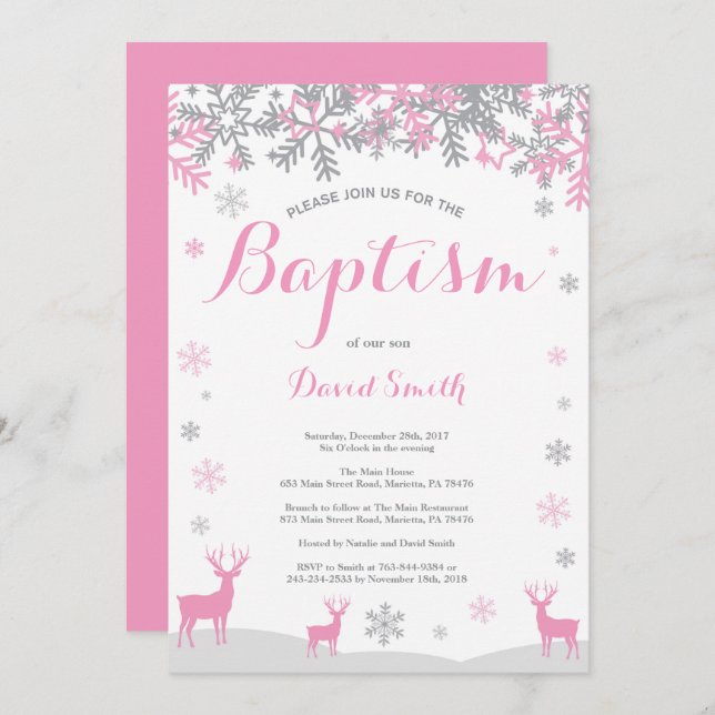 Winter Deer Girl Baptism Invitation (Front/Back)