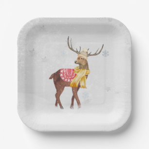 Winter Deer In Snowflakes Paper Plate
