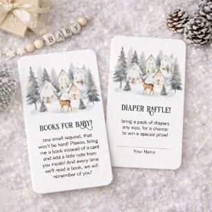 Winter Deer in Village Baby Shower Diaper Raffle Enclosure Card