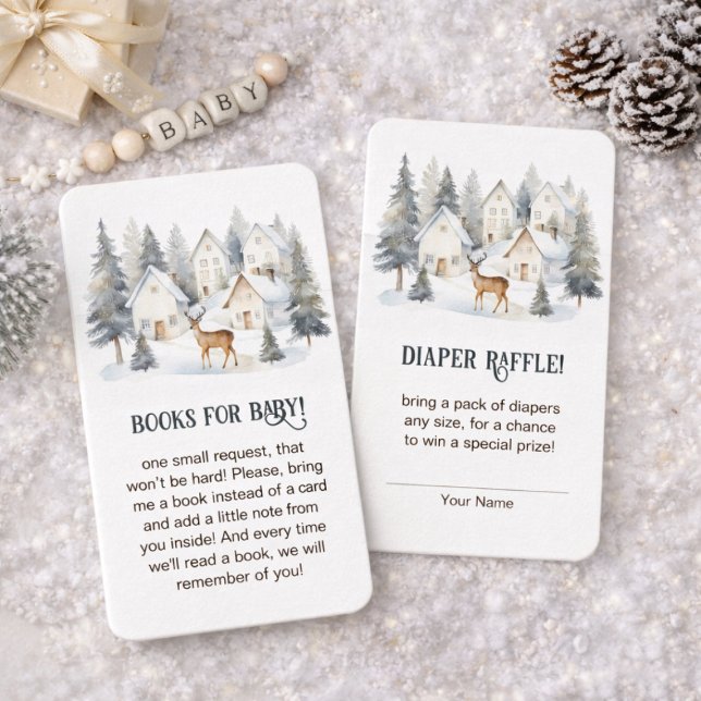 Winter Deer in Village Baby Shower Diaper Raffle Enclosure Card (Winter Deer in Village Baby Shower Diaper Raffle Enclosure Card)
