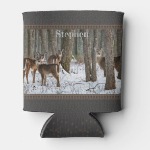 Winter Deer & Pinecones Can Cooler