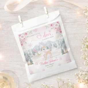 Winter Deer Pink Snowflake Baby Shower Favour Bag