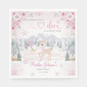 Winter Deer Pink Snowflake Baby Shower  Napkin