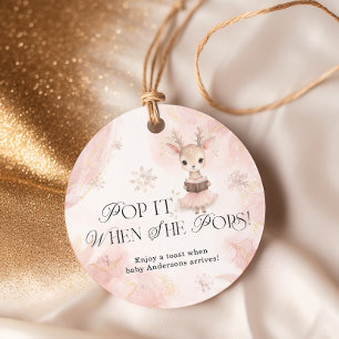 Winter Deer Pop it When She Pops Baby Shower Favour Tags