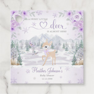 Winter Deer Purple Snowflake Baby Shower Favour Tags