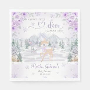 Winter Deer Purple Snowflake Baby Shower Napkin