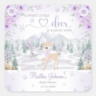 Winter Deer Purple Snowflake Baby Shower Square Sticker