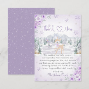 Winter Deer Purple Snowflake Baby Shower Thank You Card