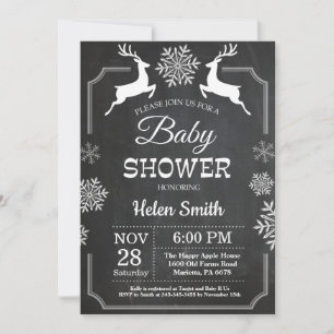 Winter Deer Snowflake Baby Shower Invitation