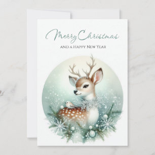 Winter Deer & Snowflake Collar Holiday Card