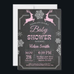 Winter Deer Snowflake Girl Baby Shower Invitation<br><div class="desc">Winter Deer Snowflake Girl Baby Shower Invitation. White and Pink Snowflake. Girl Baby Shower Invitation. Winter Holiday Baby Shower Invite. Chalkboard Background. Black and White. For further customisation,  please click the "Customise it" button and use our design tool to modify this template.</div>